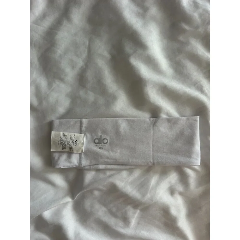 Alo Yoga White Headband One Size Logo Stretch Workout Running Yoga